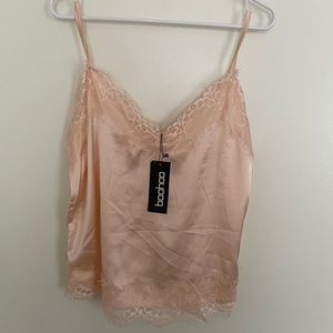 Pink Lace Satin Tank Top